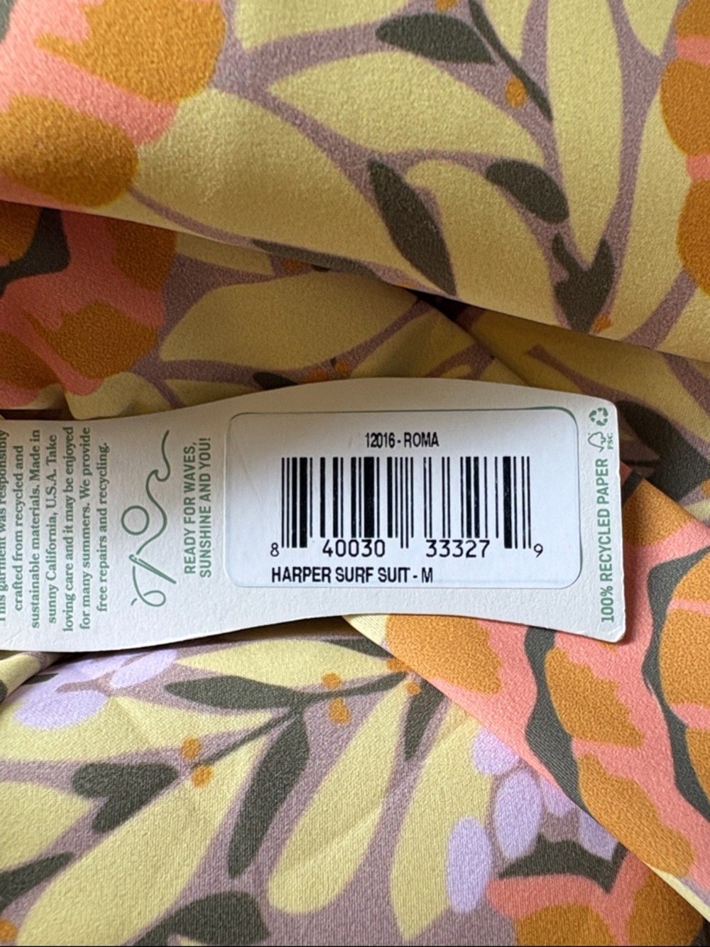 Seea Yellow & Orange Floral Long Sleeve Swimsuit NWT - Picture 4 of 4